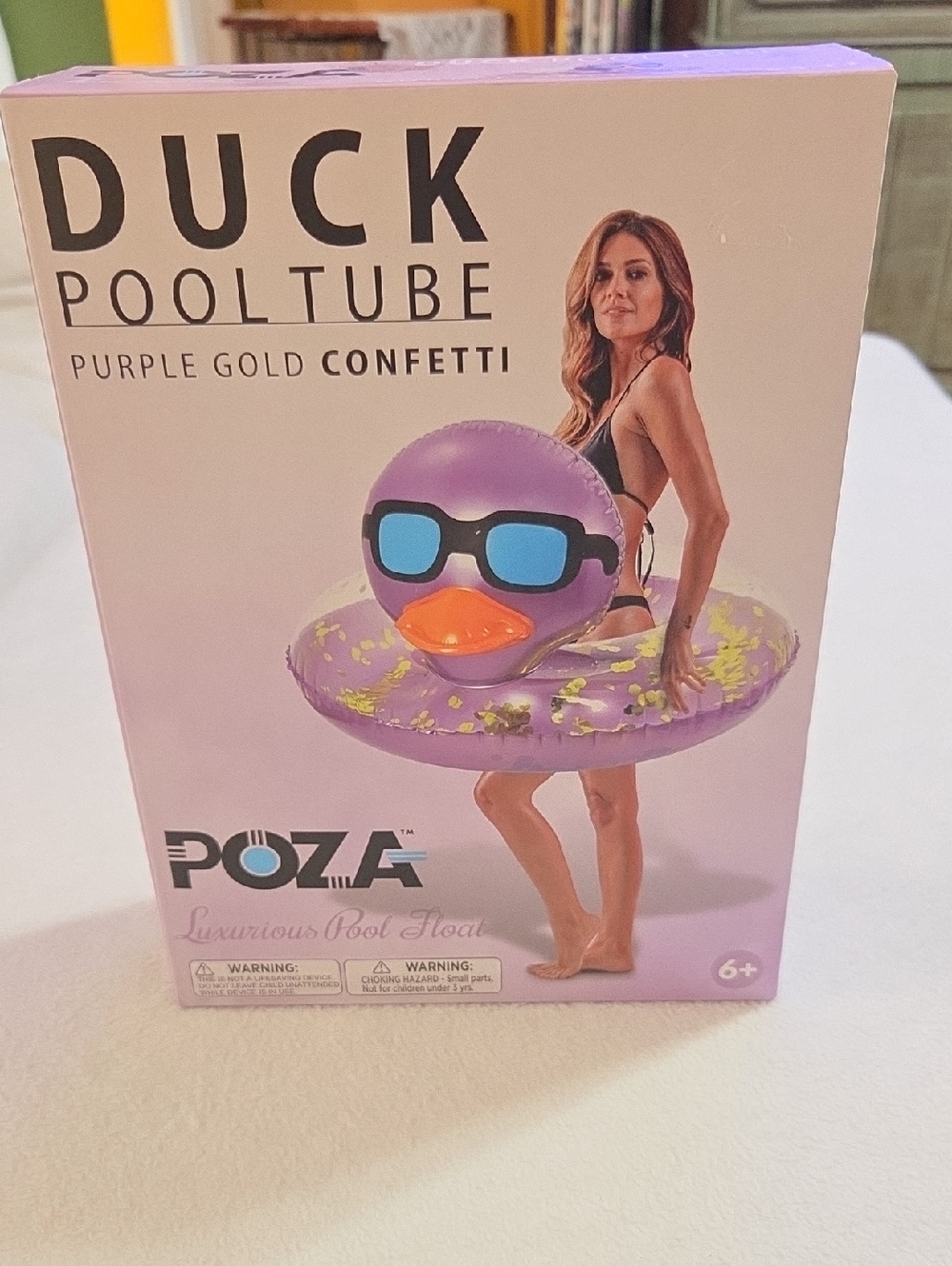 NIB POZA PURPLE GOLD CONFETTIE DUCK POOL TUBE
